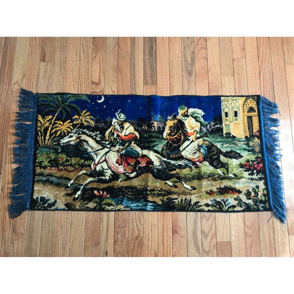 Vintage Wall Tapestry Carpet Lebanese Arabian Night Scene Colorful Art MCM Decor